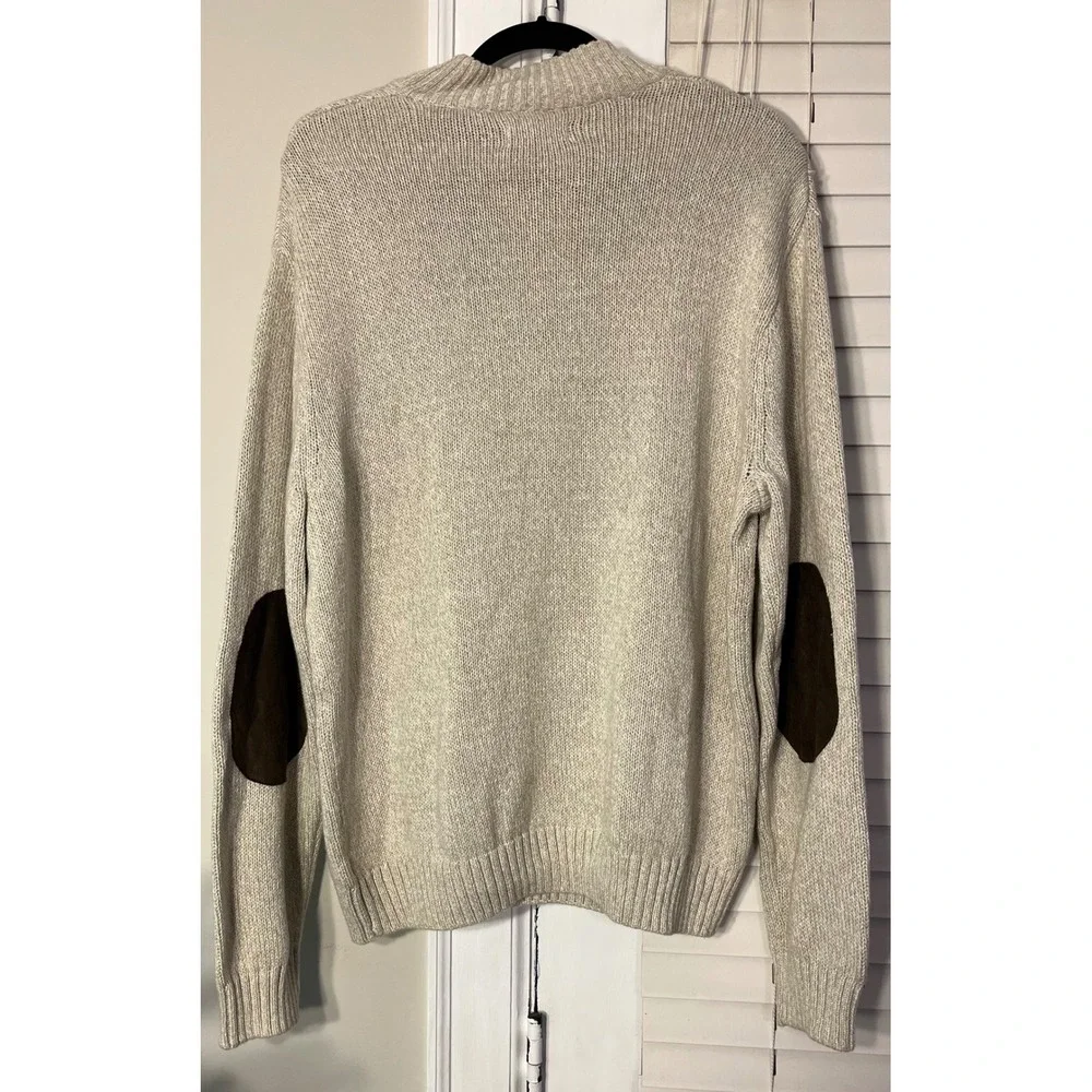 Chaps Mens Twist Mockneck Sweater Arctic Twill‎ XL Elbow Patches Button Accent
